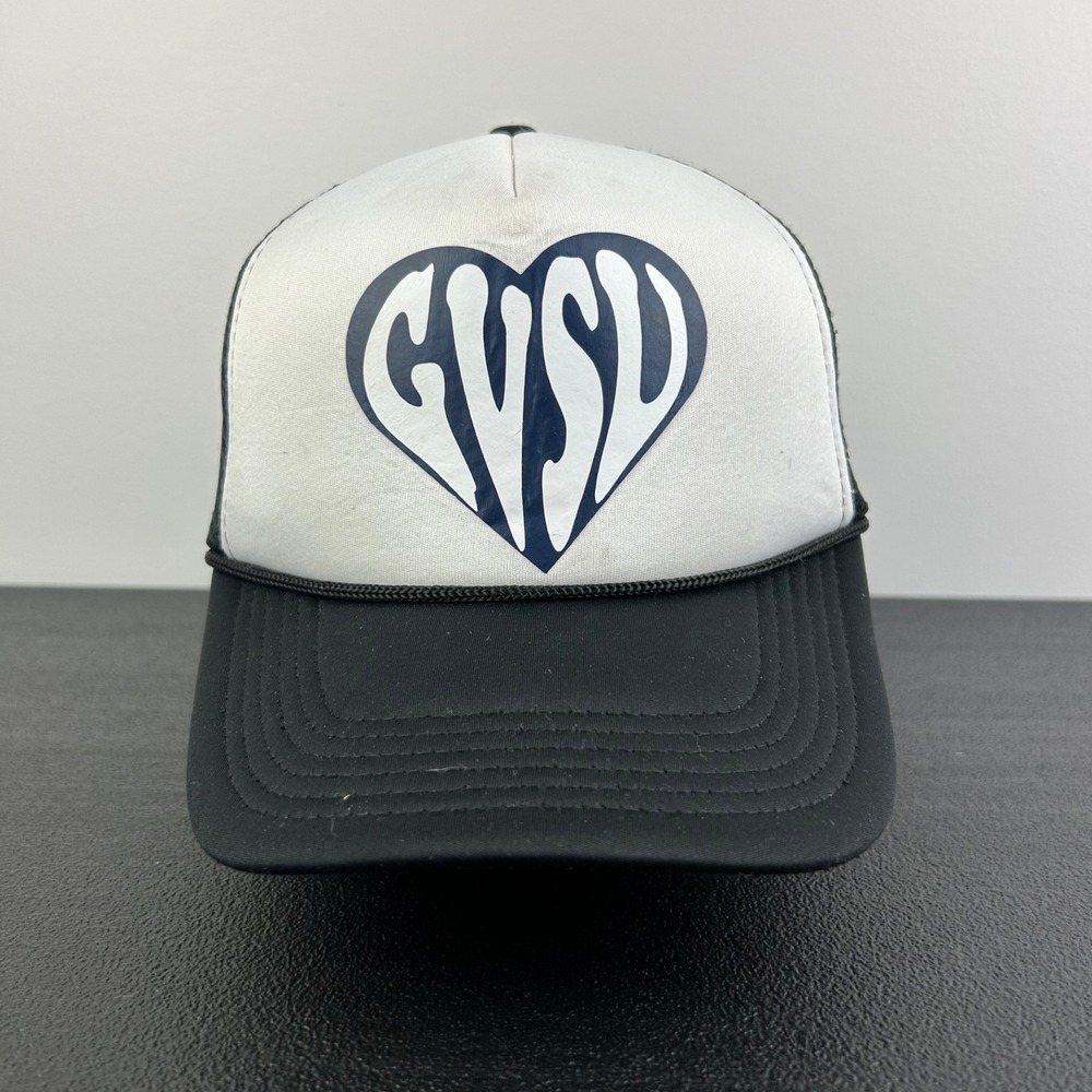 Vintage GVSU Trucker Hat Cap Snap Back Adjustable Black‎ White Heart Adult